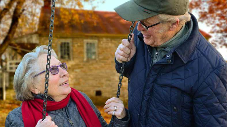 old couple in winter clothes