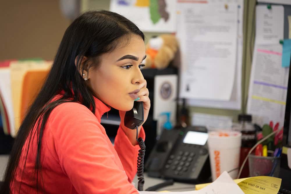 office staff on phone