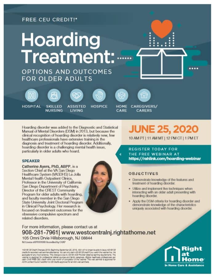 Hoarding Treatment CEU Webinar Flyer - June 25th, 2020 at 1pm est.