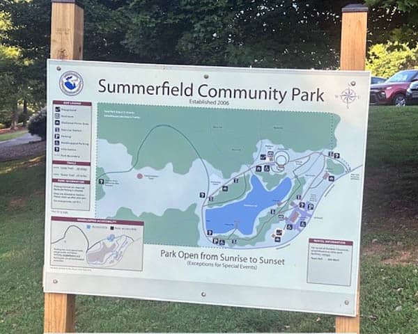 An outdoor map of Summerfield Community Park.