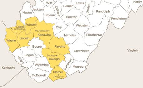 Four locations in West Virginia - Map
