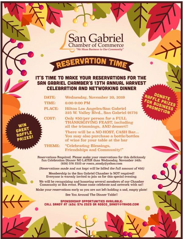 San Gabriel Harvest Celebration Dinner flyer