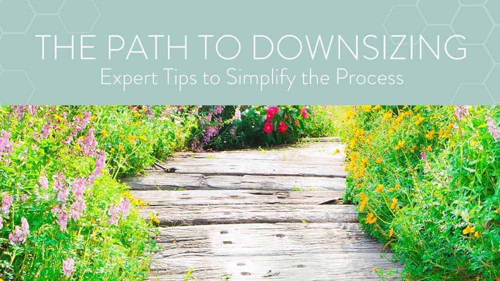 Header for the "The Path To Downsizing" Event with a Trail Surrounded by Flowers