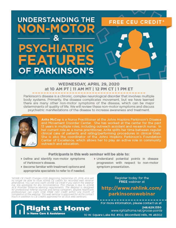 Flyer for April CEU Webinar with Nurse Arita McCoy