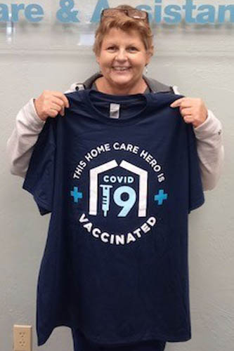 Right at Home Northwest Oklahoma City Caregiver Presented Her Vaccination T-Shirt