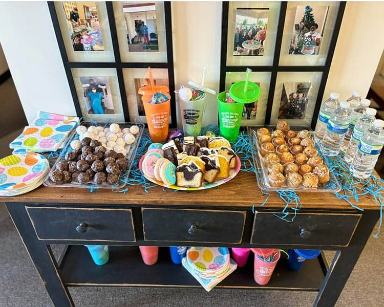 Table full of pastries and sweet treats for Easter