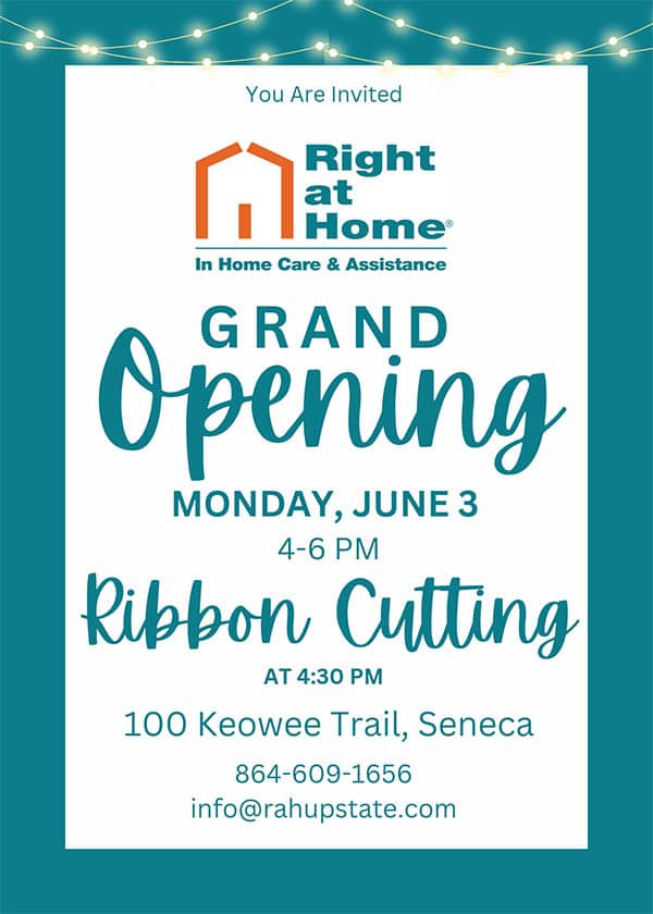 Right at Home Seneca grand opening flyer