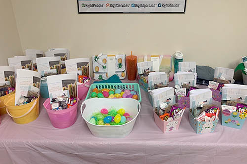 An Easter layout of treats and goodies in appreciation for all our caregivers do for our clients