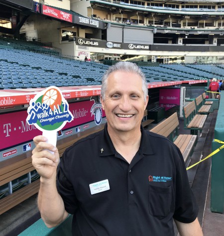 Vernon Atwood, owner of Right at Home, inside Angels Stadium for Alzheimer's Walk 4 Orange County 