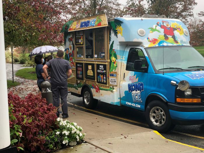 Right at Home Westchester, NY brings the kona ice truck to provide hot chocolate treats to the staff at Grove Rehab in Valhalla, NY