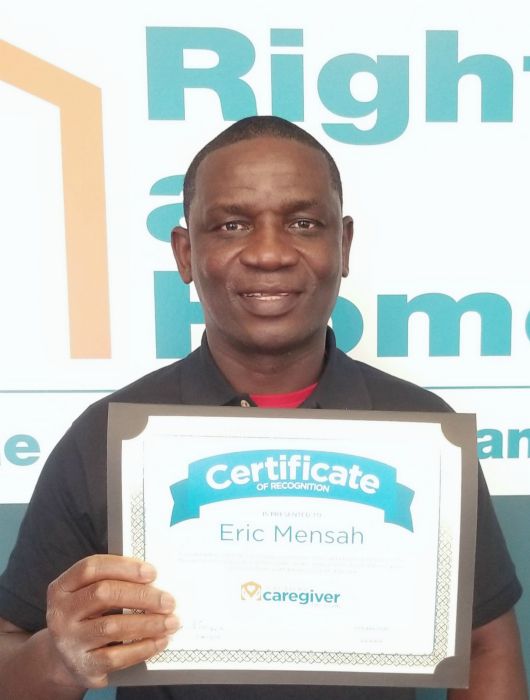 Eric Mensah Right at Home Westchester, NY Caregiver of the Month - Oct 2020