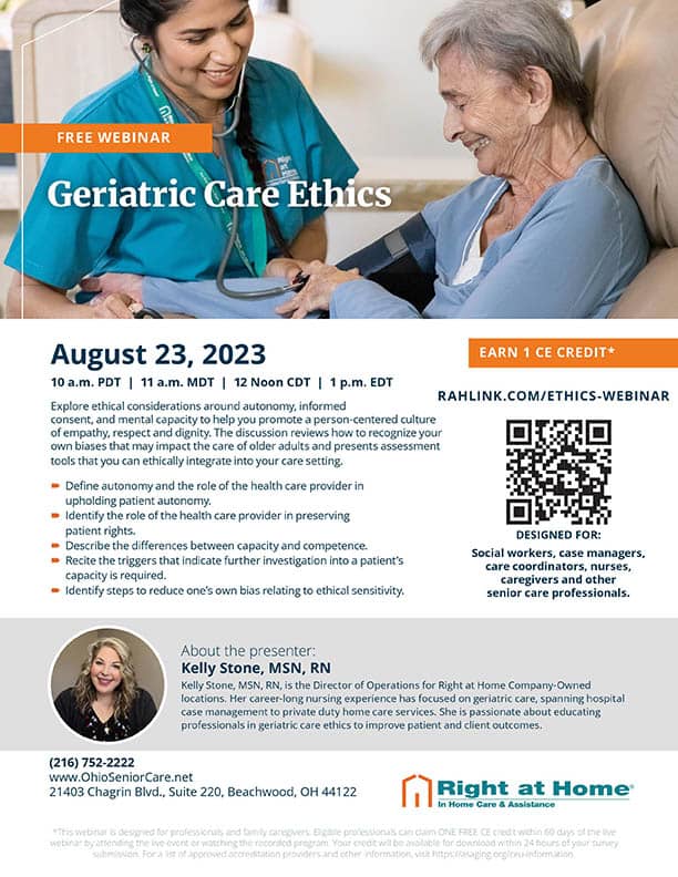 Flyer for Geriatric Care Ethics CEU Webinar