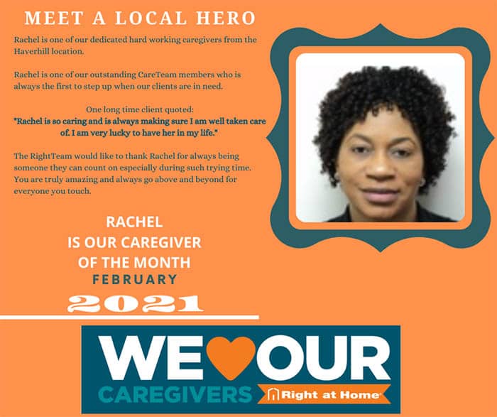 Rachel, the Feb 2021 Caregiver of the Month for Right at Home Boston and North