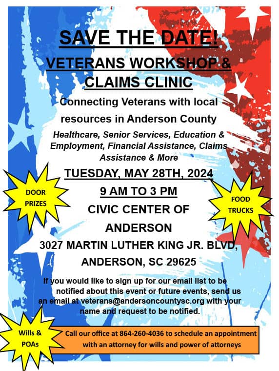 The Veterans Workshop and Claims Clinic flyer