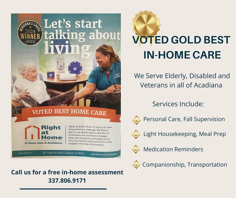 Acadiana Choice Gold Best Home Care Agency Award Flyer with Senior Woman and Young Black Female Caregiver and Award Informationan