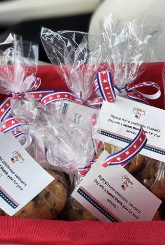 Basket of Bagged Muffins With Veterans Appreciation Messages Attached