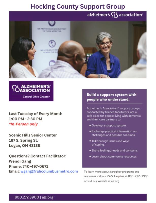 Hocking County Alzheimer's Support Group Flier